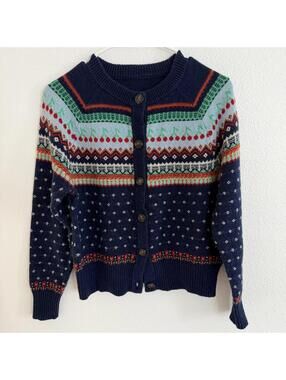 J.Crew Nordic Fair Isle Cherry Cardigan Sweater Sz S Cottagecore